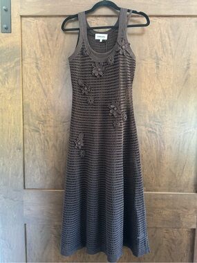 Saint Art Blake Midi Crochet Dress Brown Floral Crochet Tank Dress NWT